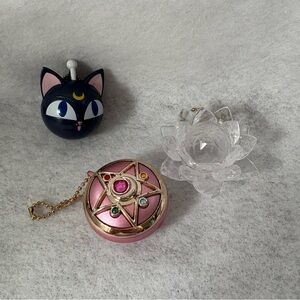 Set of 3 SAILOR MOON Luna Pink Compact Miniaturely Silver Crystal Tablet Charm